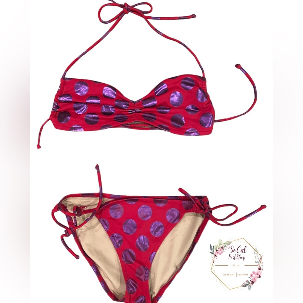 👙 Victorias Secret 👙 Polka Dot Bikini Red Purple Swim Bathing Suit Swimsuit M